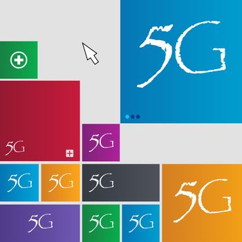 5G sign icon. Mobile telecommunications technology symbol. Set of colour buttons. illustration