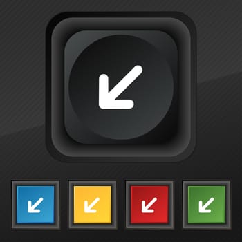 turn to full screen icon symbol. Set of five colorful, stylish buttons on black texture for your design. illustration