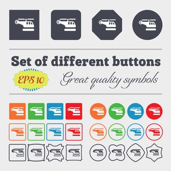 helicopter icon sign. Big set of colorful, diverse, high-quality buttons. illustration