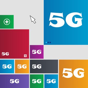 5G sign icon. Mobile telecommunications technology symbol. Set of colour buttons. illustration