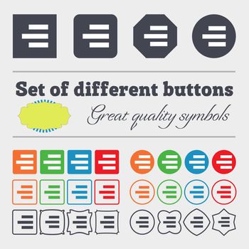 Right-aligned icon sign. Big set of colorful, diverse, high-quality buttons. illustration