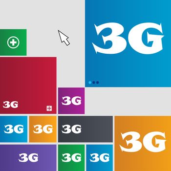 3G sign icon. Mobile telecommunications technology symbol. Set of colour buttons. illustration