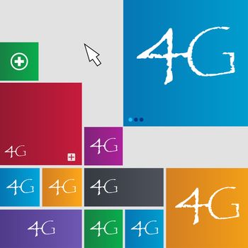 4G sign icon. Mobile telecommunications technology symbol. Set of colour buttons. illustration