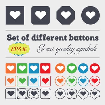 Heart, Love icon sign Big set of colorful, diverse, high-quality buttons. illustration