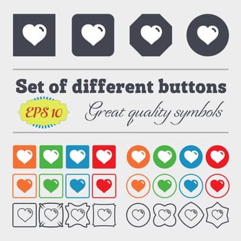 Heart, Love icon sign. Big set of colorful, diverse, high-quality buttons. illustration