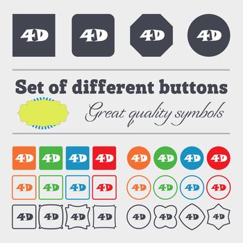 4D sign icon. 4D New technology symbol. Big set of colorful, diverse, high-quality buttons. illustration