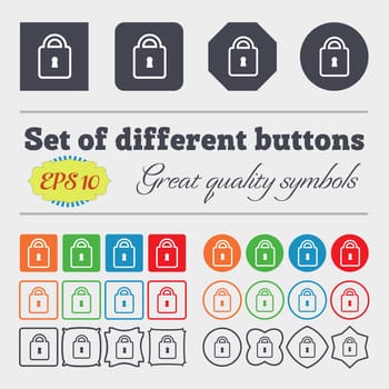 Lock icon sign. Big set of colorful, diverse, high-quality buttons. illustration