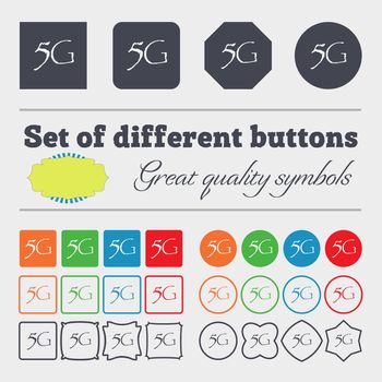 5G sign icon. Mobile telecommunications technology symbol. Big set of colorful, diverse, high-quality buttons. illustration