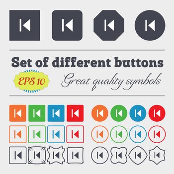 fast backward icon sign Big set of colorful, diverse, high-quality buttons. illustration