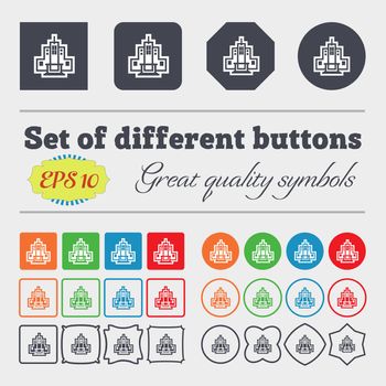 skyscraper icon sign. Big set of colorful, diverse, high-quality buttons. illustration