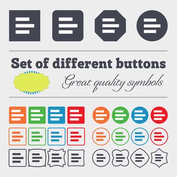 Left-aligned icon sign. Big set of colorful, diverse, high-quality buttons. illustration