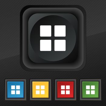 List menu, Content view options icon symbol. Set of five colorful, stylish buttons on black texture for your design. illustration