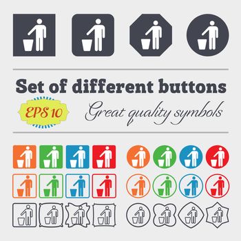 throw away the trash icon sign. Big set of colorful, diverse, high-quality buttons. illustration