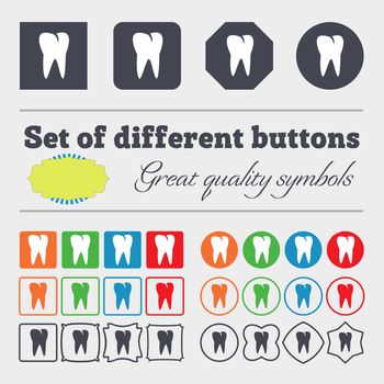 tooth icon. Big set of colorful, diverse, high-quality buttons. illustration