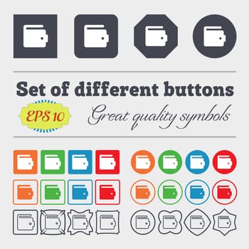 purse icon sign. Big set of colorful, diverse, high-quality buttons. illustration