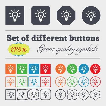 Light bulb icon sign. Big set of colorful, diverse, high-quality buttons. illustration