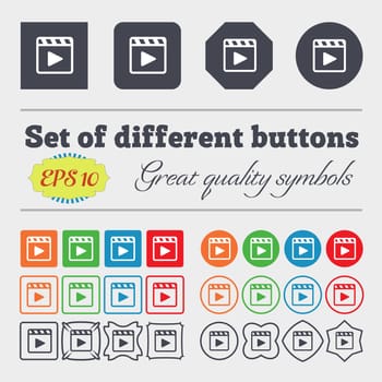 Play video icon sign Big set of colorful, diverse, high-quality buttons. illustration