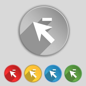 Cursor, arrow minus icon sign. Symbol on five flat buttons. illustration