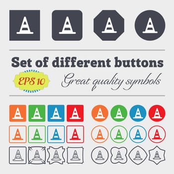 road cone icon sign. Big set of colorful, diverse, high-quality buttons. illustration