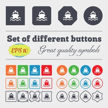 ship icon sign Big set of colorful, diverse, high-quality buttons. illustration