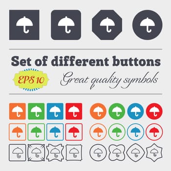 Umbrella icon sign. Big set of colorful, diverse, high-quality buttons. illustration