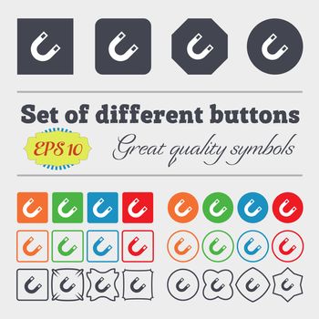 magnet, horseshoe icon sign Big set of colorful, diverse, high-quality buttons. illustration