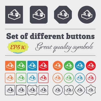 Upload icon sign. Big set of colorful, diverse, high-quality buttons. illustration
