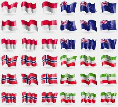 Monaco, New Zeland, Norway, Somaliland. Set of 36 flags of the countries of the world. illustration