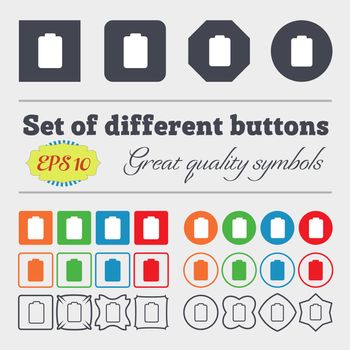 Battery empty, Low electricity icon sign. Big set of colorful, diverse, high-quality buttons. illustration