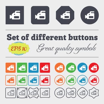 video camera icon sign. Big set of colorful, diverse, high-quality buttons. illustration