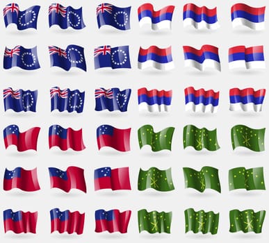 Cook islands, Republika Srpska, Samoa, Adygea. Set of 36 flags of the countries of the world. illustration