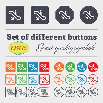 elevator, Escalator, Staircase icon sign. Big set of colorful, diverse, high-quality buttons. illustration