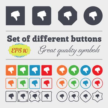 Dislike, Thumb down icon sign Big set of colorful, diverse, high-quality buttons. illustration