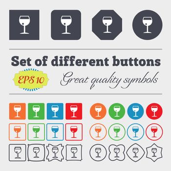 glass of wine icon sign. Big set of colorful, diverse, high-quality buttons. illustration