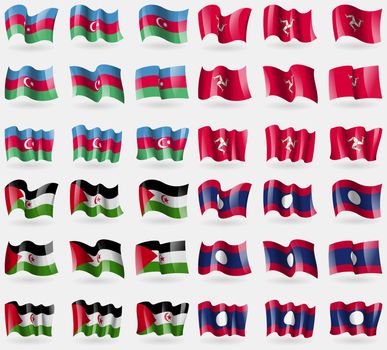 Azerbaijan, Isle of man, Western Sahara, Laos. Set of 36 flags of the countries of the world. illustration