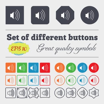 volume, sound icon sign. Big set of colorful, diverse, high-quality buttons. illustration