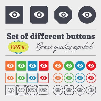 sixth sense, the eye icon sign. Big set of colorful, diverse, high-quality buttons. illustration