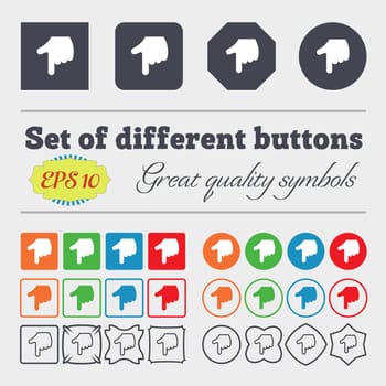pointing hand icon sign. Big set of colorful, diverse, high-quality buttons. illustration