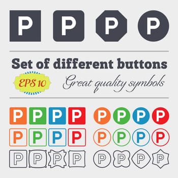 parking icon sign. Big set of colorful, diverse, high-quality buttons. illustration