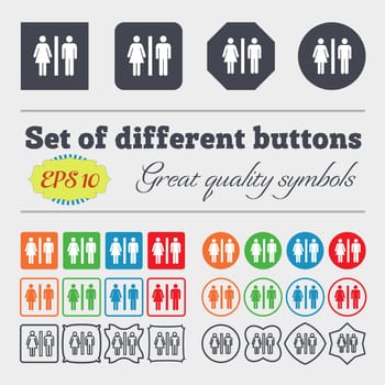 silhouette of a man and a woman icon sign. Big set of colorful, diverse, high-quality buttons. illustration