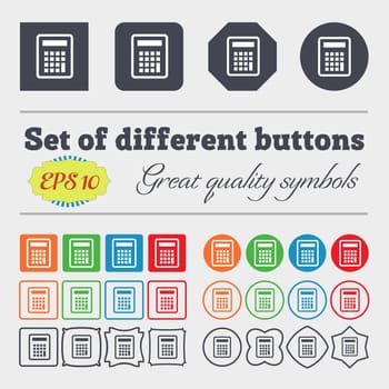 Calculator icon sign. Big set of colorful, diverse, high-quality buttons. illustration