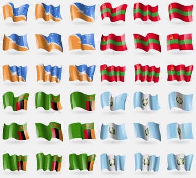 Tierra del Fuego, Transnistria, Zambia, Guatemala. Set of 36 flags of the countries of the world. illustration