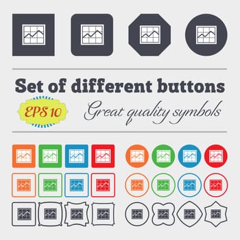 Chart icon sign. Big set of colorful, diverse, high-quality buttons. illustration