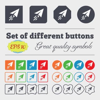 Paper airplane icon sign. Big set of colorful, diverse, high-quality buttons. illustration