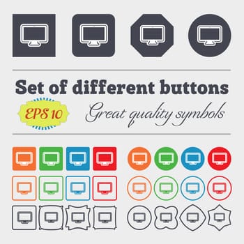 monitor icon sign. Big set of colorful, diverse, high-quality buttons. illustration