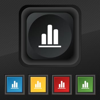 Growth and development concept. graph of Rate icon symbol. Set of five colorful, stylish buttons on black texture for your design. illustration