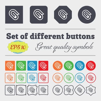 paper clip icon sign. Big set of colorful, diverse, high-quality buttons. illustration
