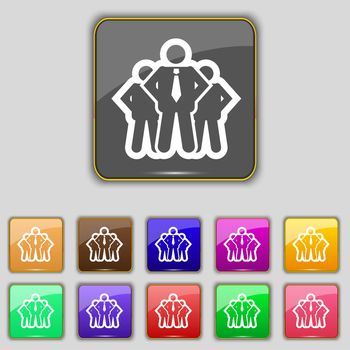 business team icon sign. Set with eleven colored buttons for your site. illustration