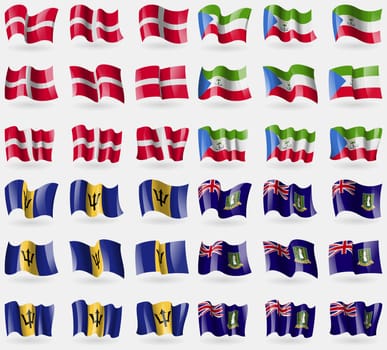 Military Order Malta, Equatorial Guinea, Barbados, VirginIslandsUK. Set of 36 flags of the countries of the world. illustration