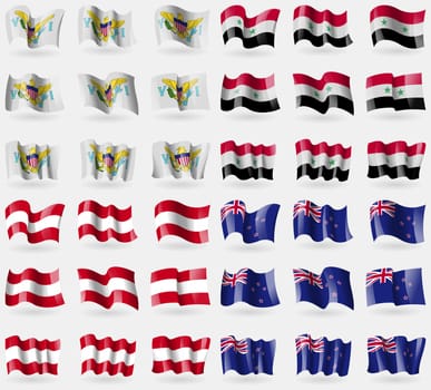VirginIslandsUS, Syria, Austria, New Zeland. Set of 36 flags of the countries of the world. illustration